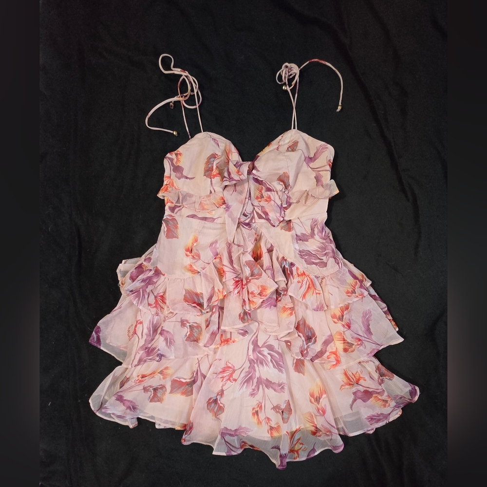 Hello Molly Floral Ruffle Dress in Pink and Purple